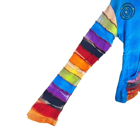 Clothing in Nepal Rainbow Patchwork Hoodie Embroidered Boho Artsy Gypsy Size S/M - Picture 2 of 6